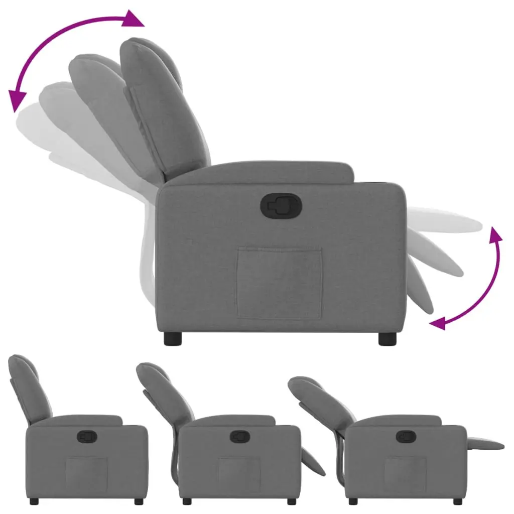 Manual Recliner Chair Adjustable Backrest Grey Fabric with Cup Holders and Side Pocket