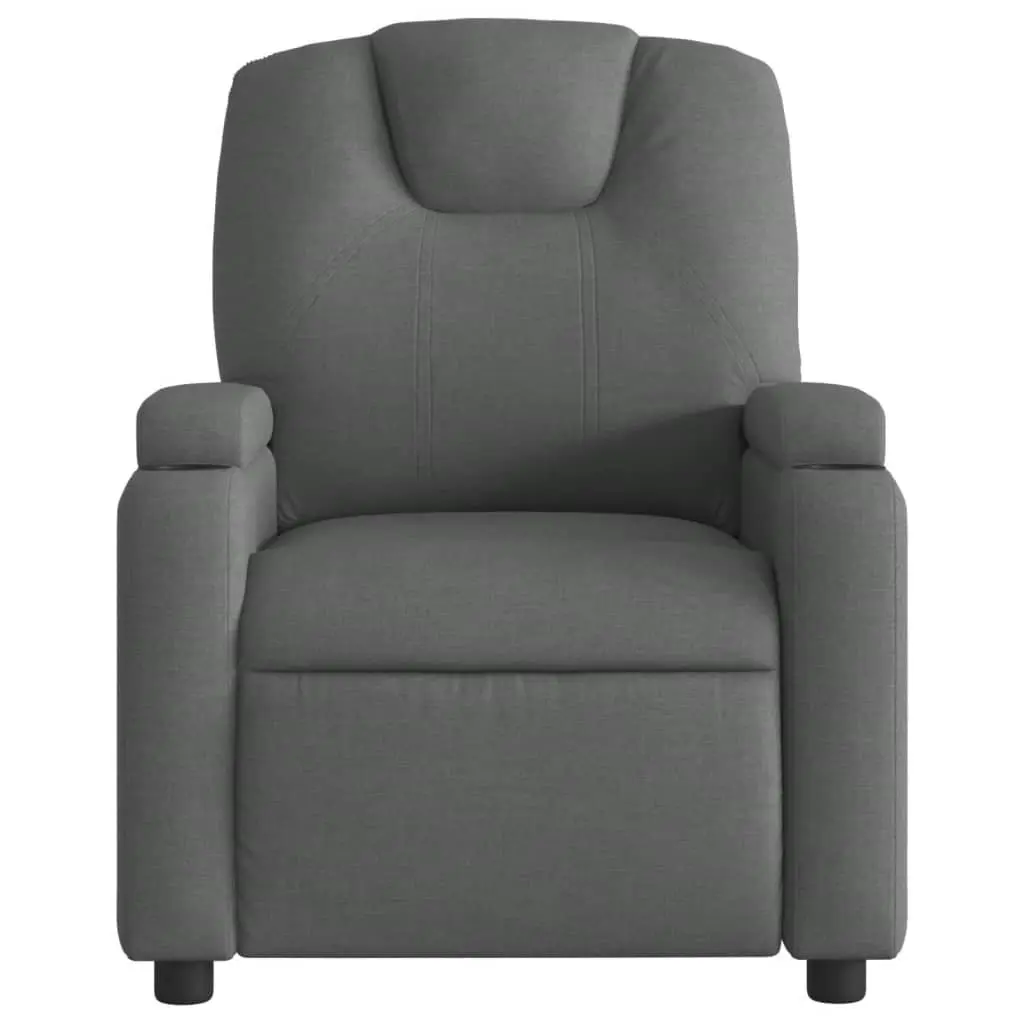 Manual Recliner Chair Adjustable Backrest Grey Fabric with Cup Holders and Side Pocket