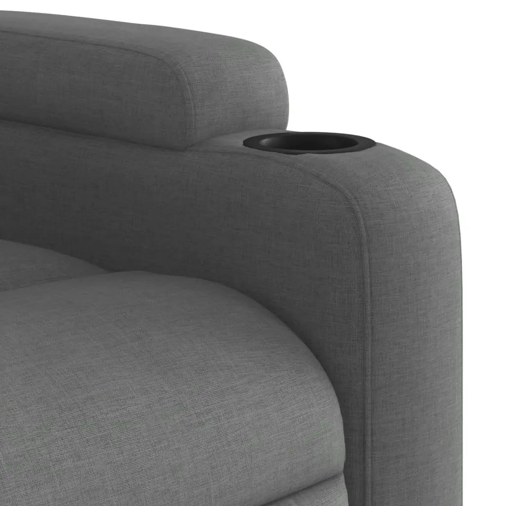 Manual Recliner Chair Adjustable Backrest Grey Fabric with Cup Holders and Side Pocket