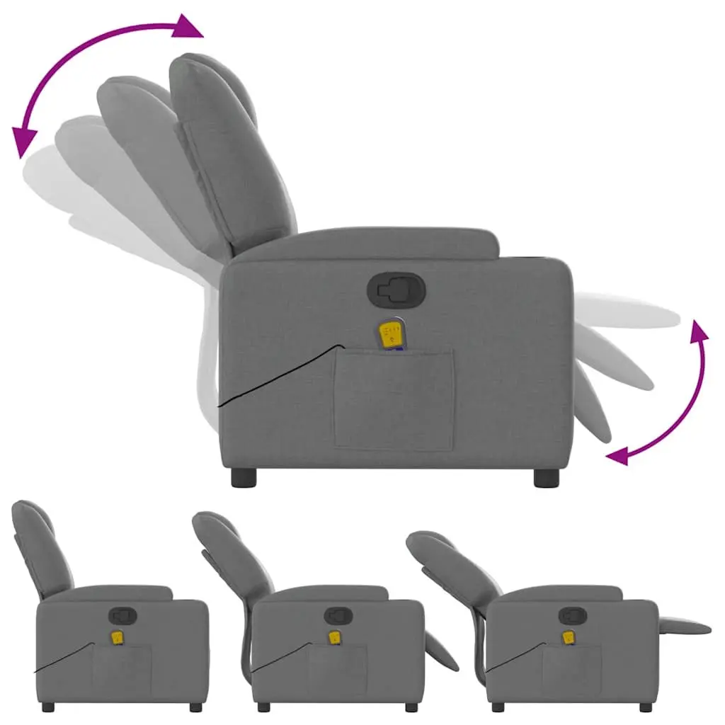 Grey Fabric Manual Recliner Chair with Vibration Massage and Adjustable Backrest and Footrest