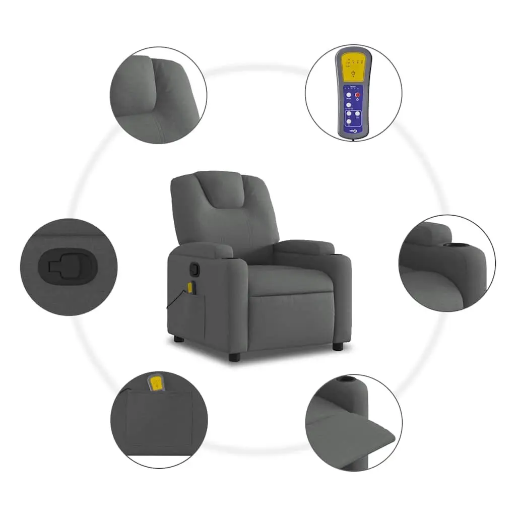 Grey Fabric Manual Recliner Chair with Vibration Massage and Adjustable Backrest and Footrest