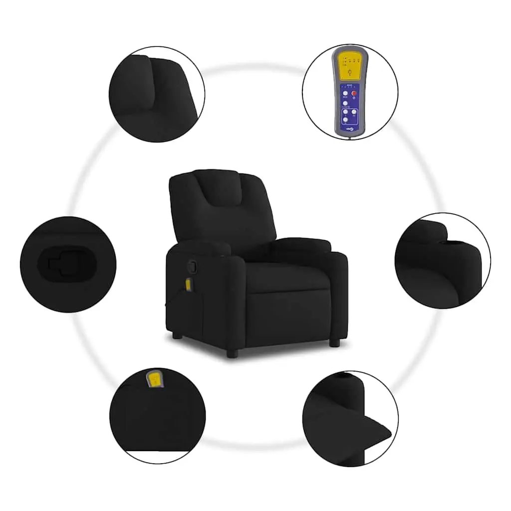 Manual Reclining Massage Chair Fabric Black Adjustable Footrest 6 Massage Points