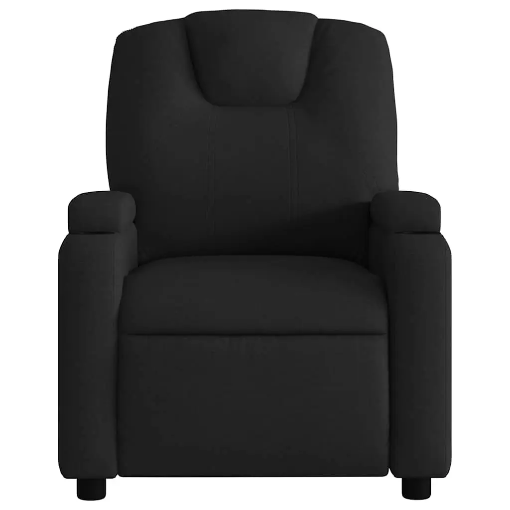 Manual Reclining Massage Chair Fabric Black Adjustable Footrest 6 Massage Points