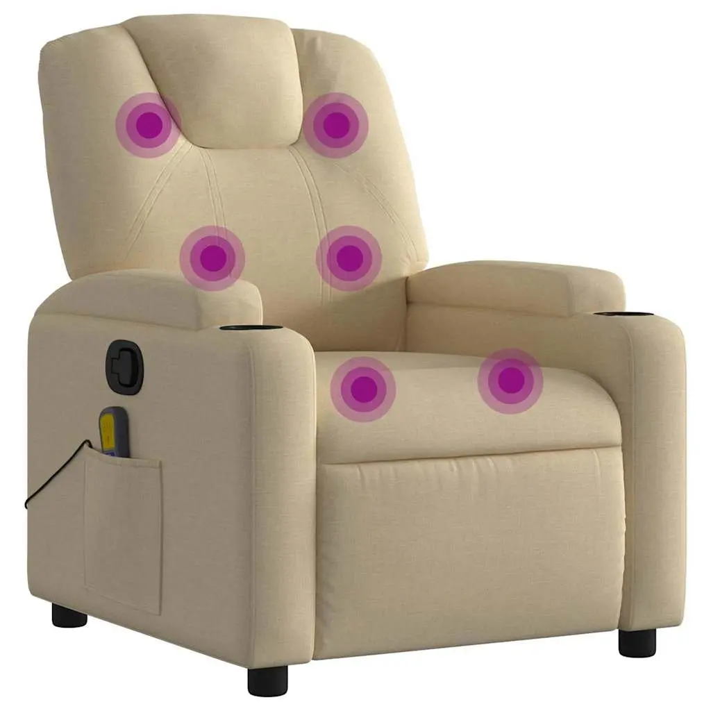 Massage Recliner Chair Manual Adjustable Cream Fabric 135 Degrees 6 Vibration Points