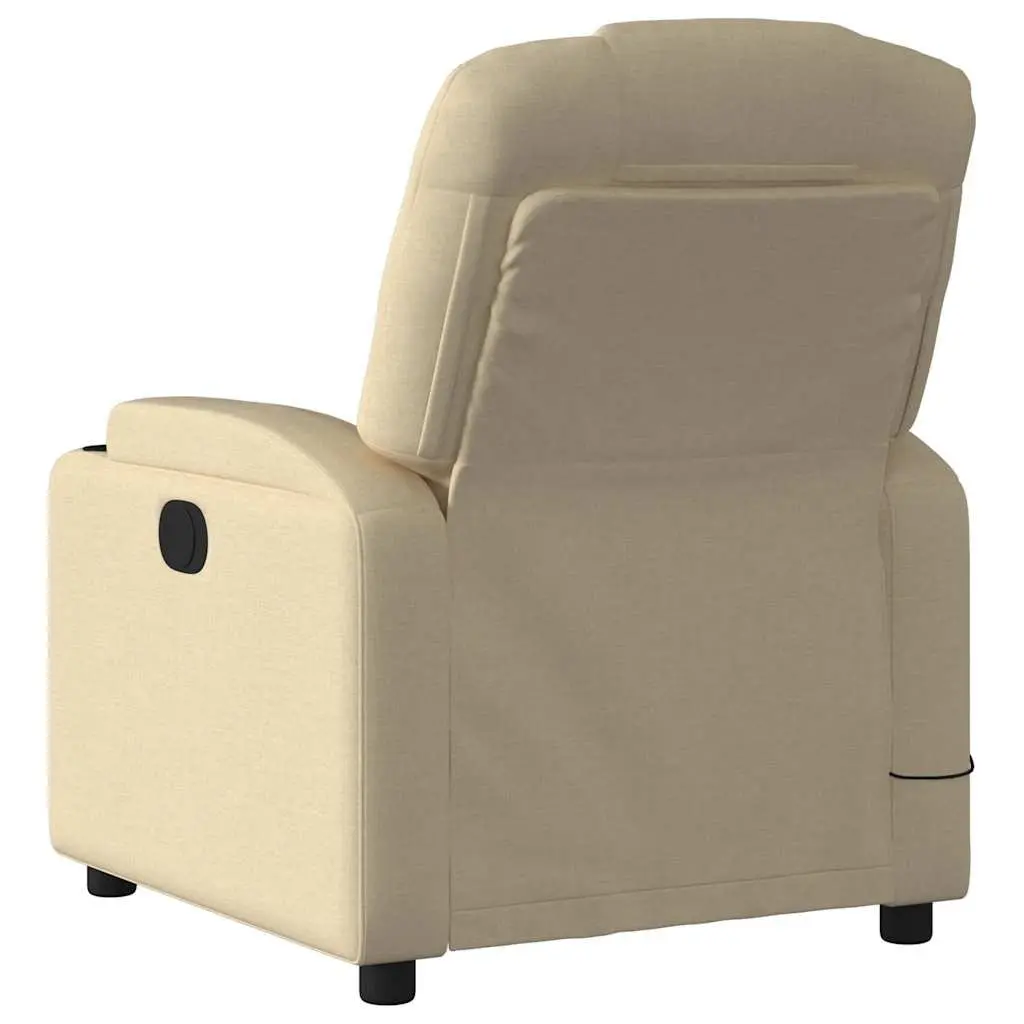 Massage Recliner Chair Manual Adjustable Cream Fabric 135 Degrees 6 Vibration Points