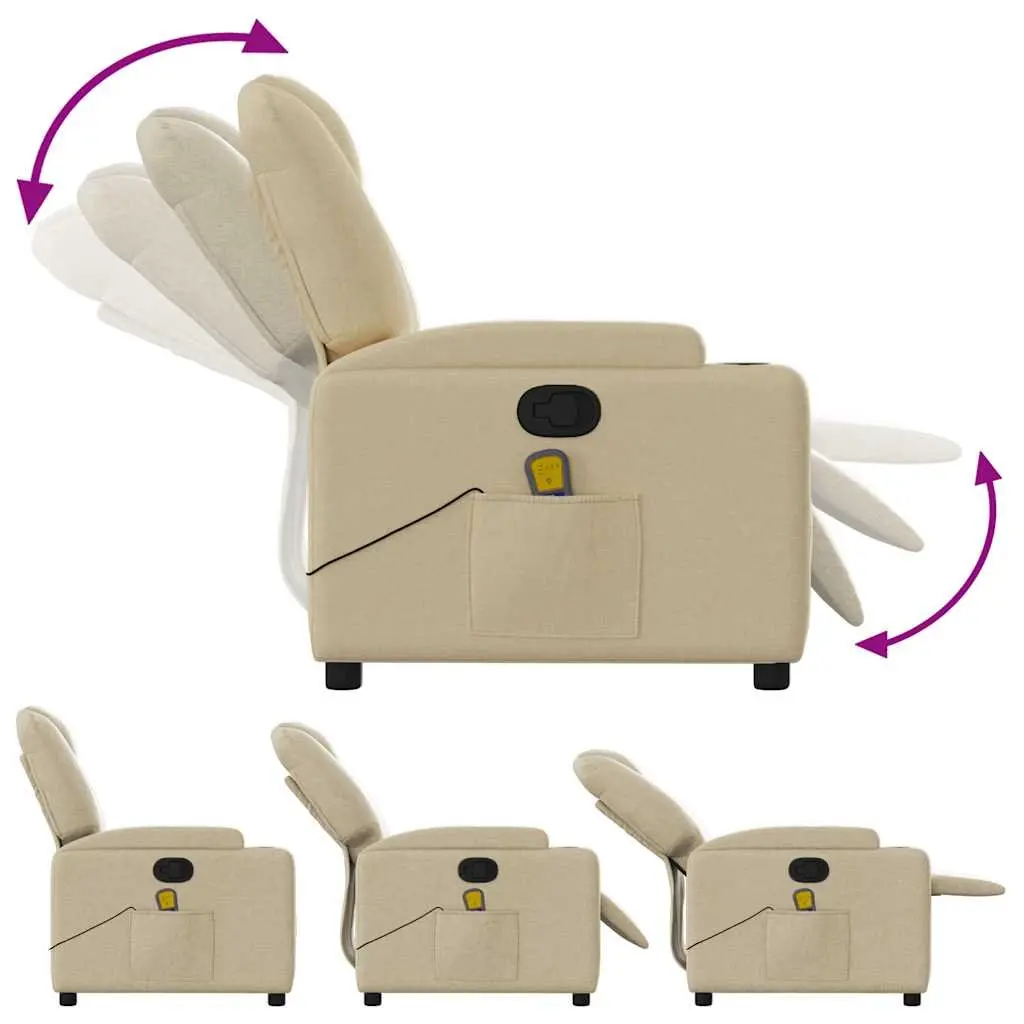 Massage Recliner Chair Manual Adjustable Cream Fabric 135 Degrees 6 Vibration Points