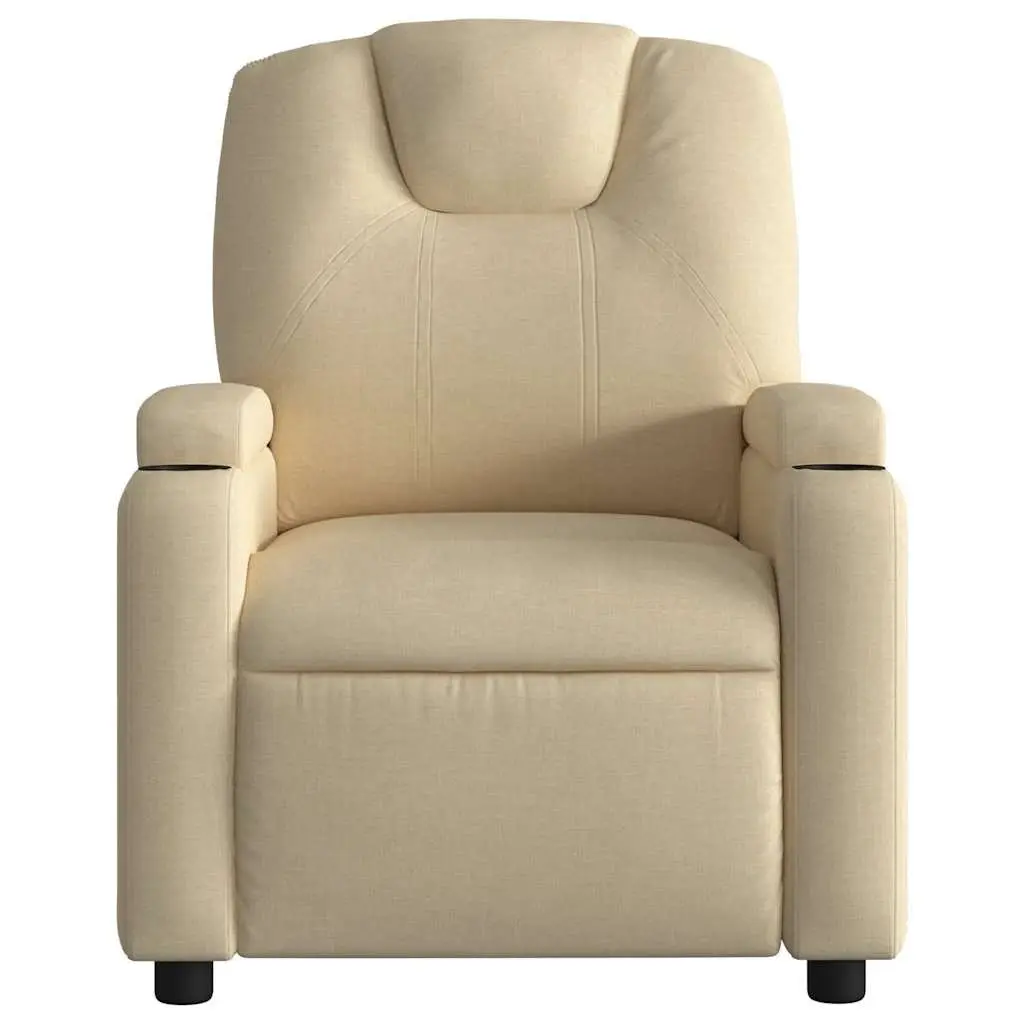 Massage Recliner Chair Manual Adjustable Cream Fabric 135 Degrees 6 Vibration Points