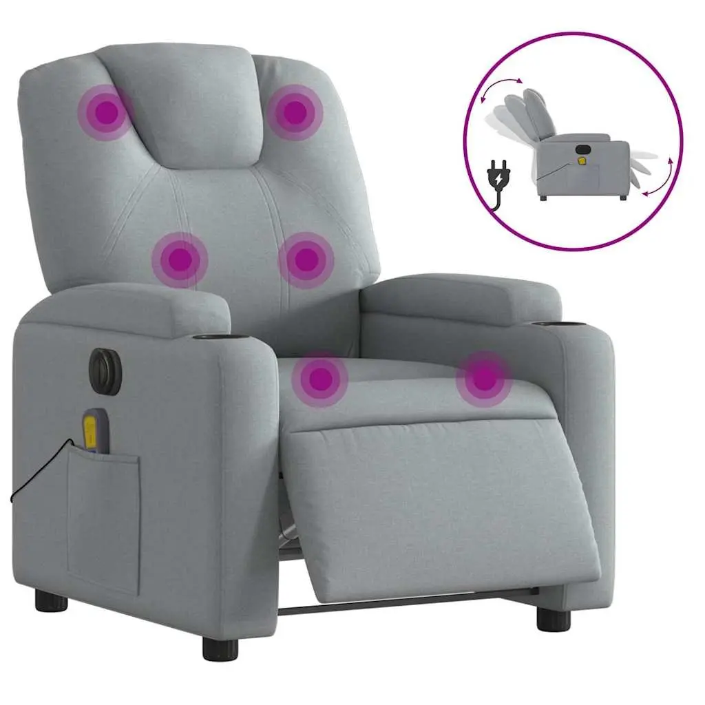 Electric Reclining Massage Chair Fabric Grey Lounge Seat Adjustable Footrest Vibration