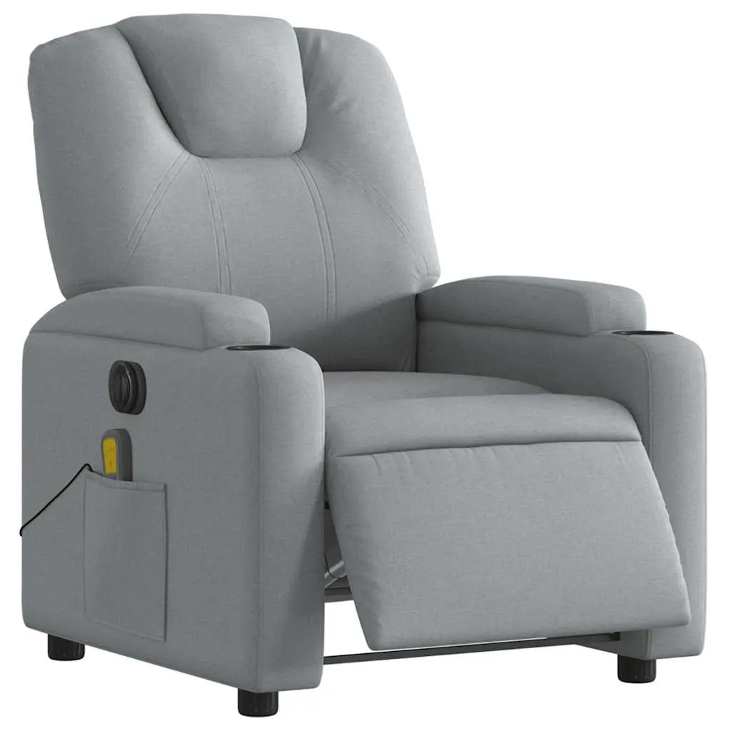 Electric Reclining Massage Chair Fabric Grey Lounge Seat Adjustable Footrest Vibration