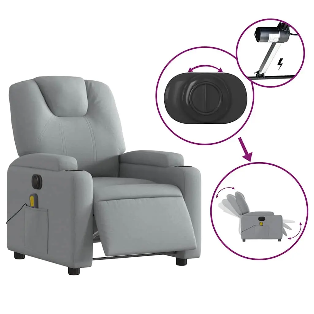 Electric Reclining Massage Chair Fabric Grey Lounge Seat Adjustable Footrest Vibration