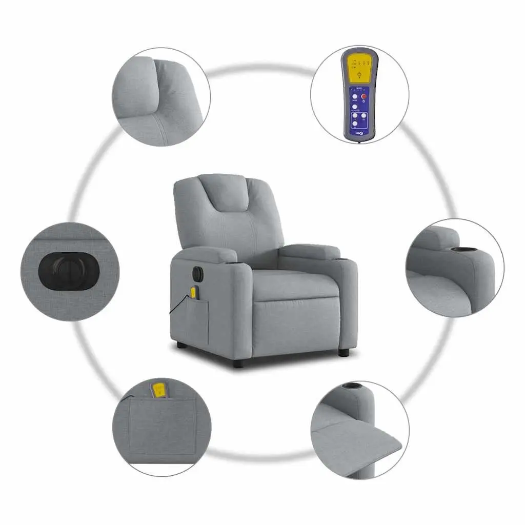 Electric Reclining Massage Chair Fabric Grey Lounge Seat Adjustable Footrest Vibration