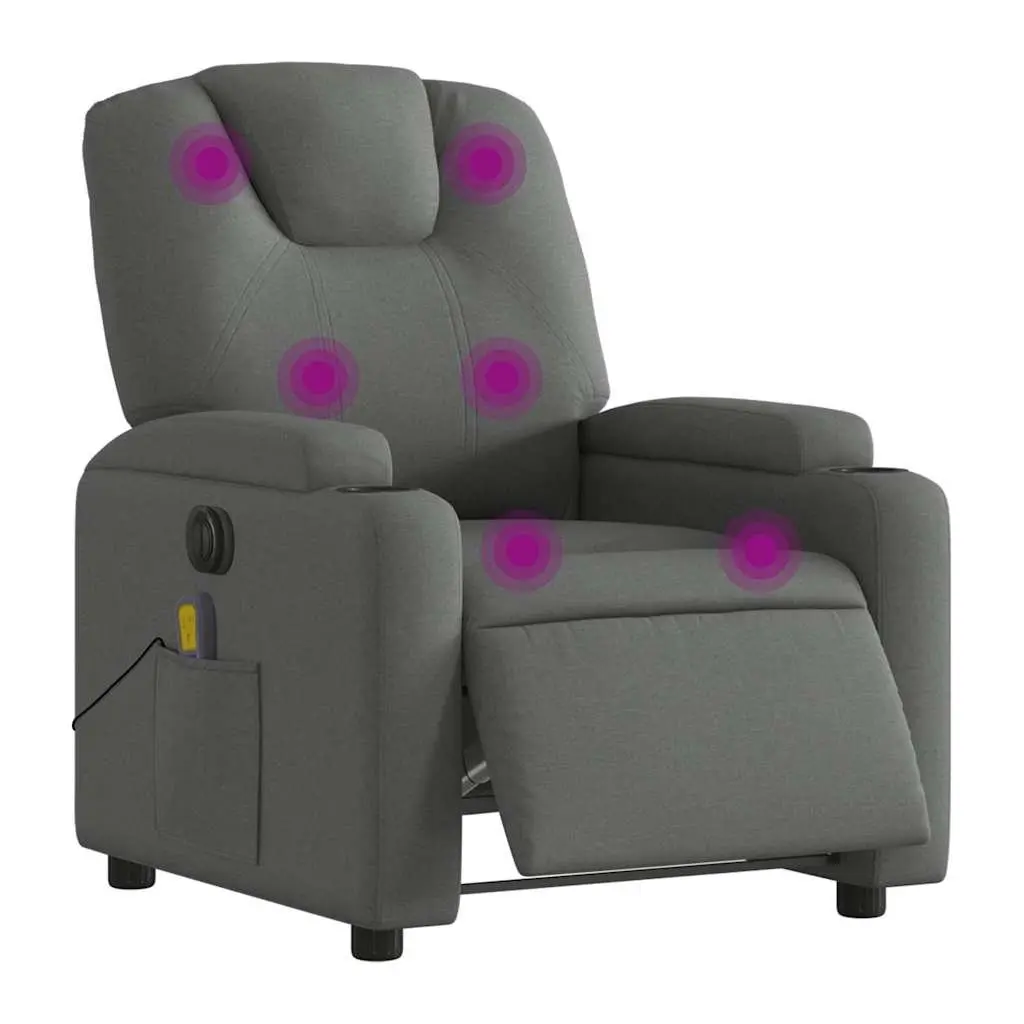 Electric Massage Recliner Chair Fabric Grey 135 Degrees