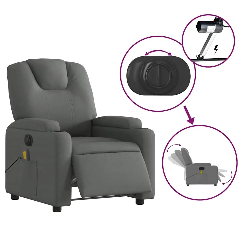 Electric Massage Recliner Chair Fabric Grey 135 Degrees