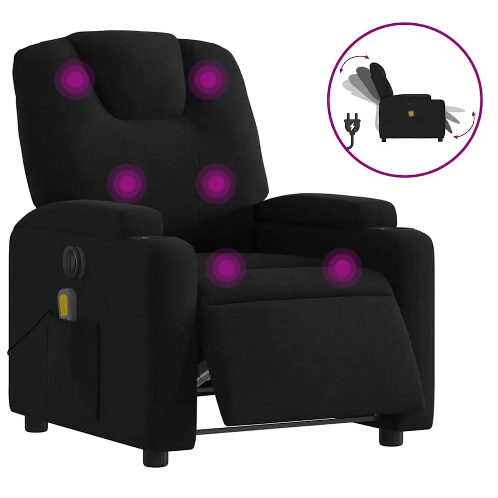 Electric Recliner Chair Vibration Massage Black Fabric Motorised Lounger with Footrest 135 Degrees