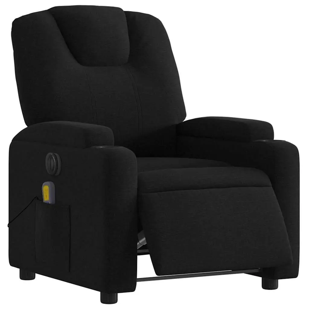 Electric Recliner Chair Vibration Massage Black Fabric Motorised Lounger with Footrest 135 Degrees