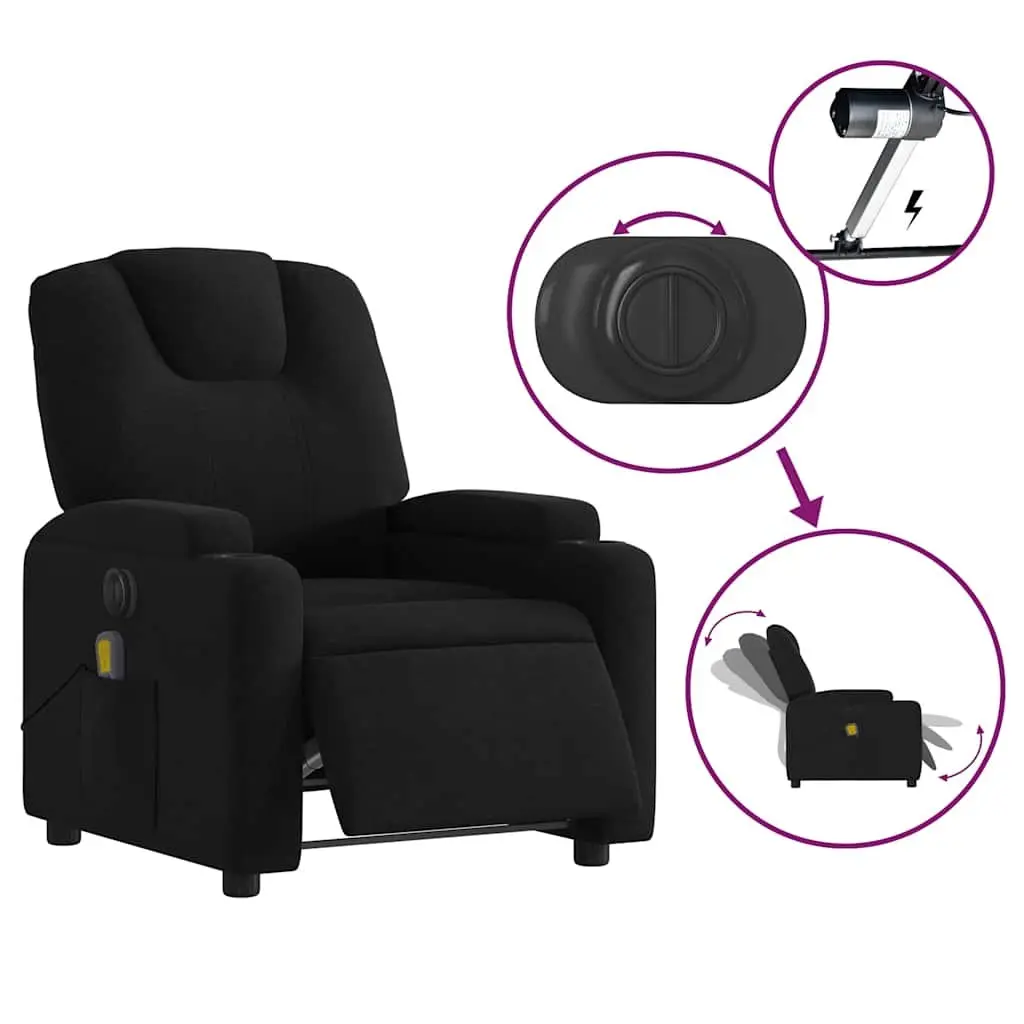 Electric Recliner Chair Vibration Massage Black Fabric Motorised Lounger with Footrest 135 Degrees