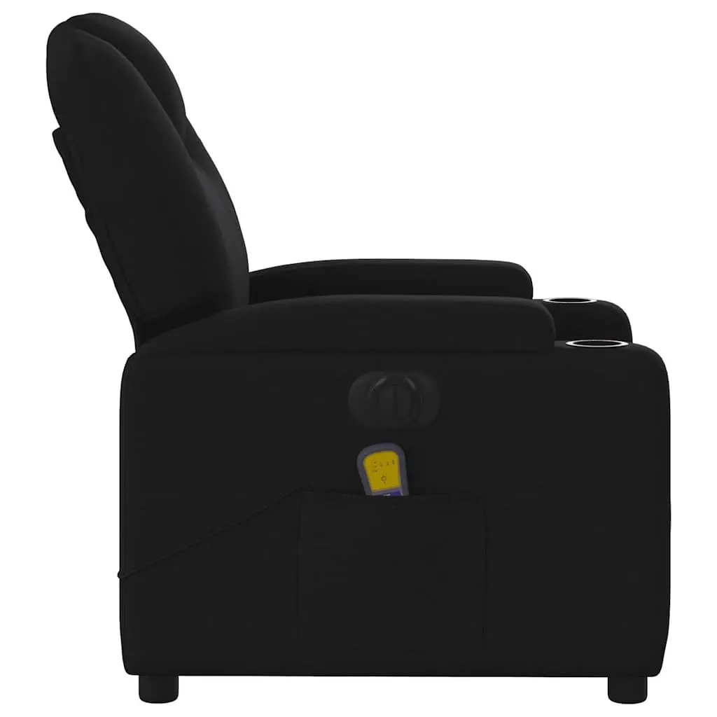 Electric Recliner Chair Vibration Massage Black Fabric Motorised Lounger with Footrest 135 Degrees