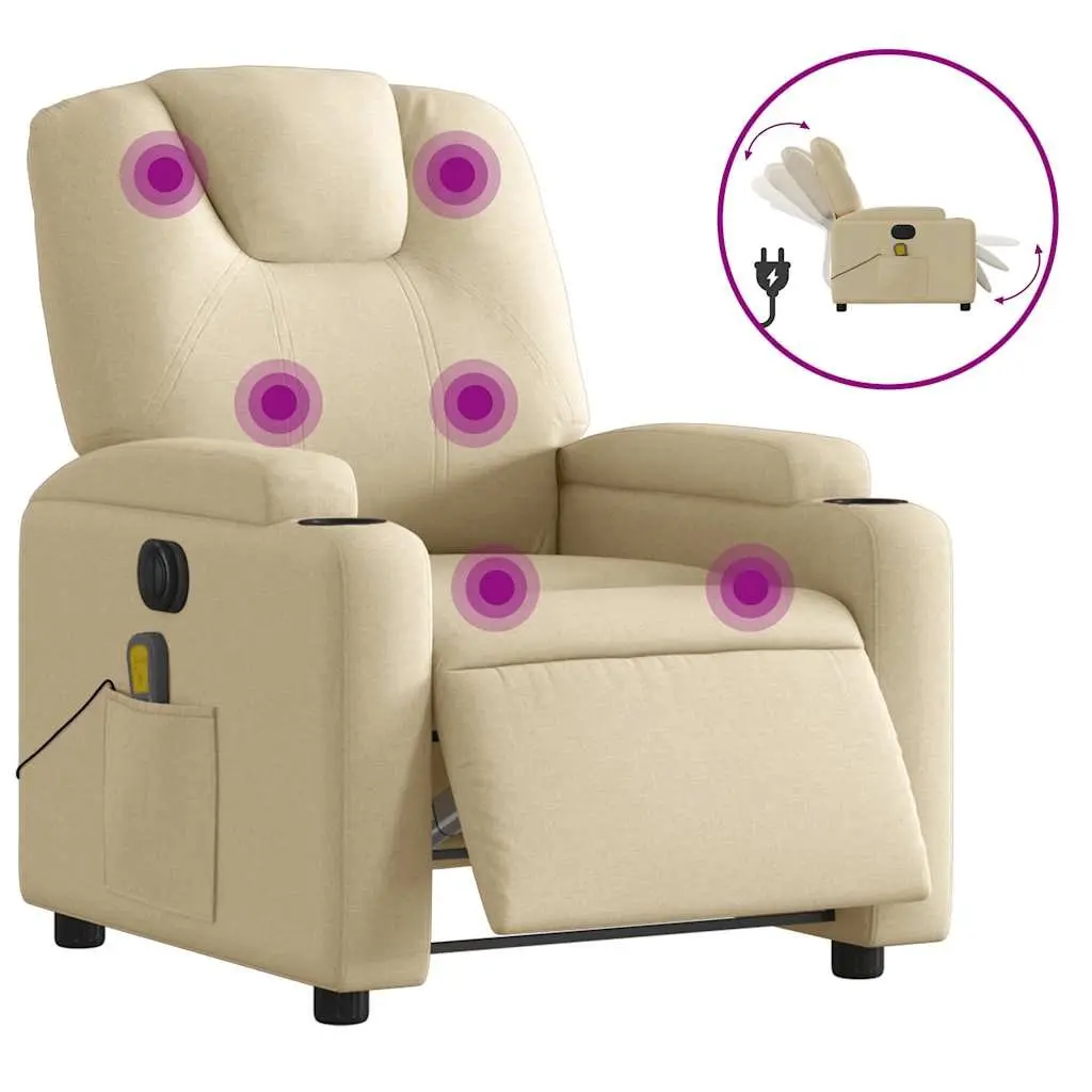 Electric Massage Recliner Chair Fabric Cream Adjustable Footrest