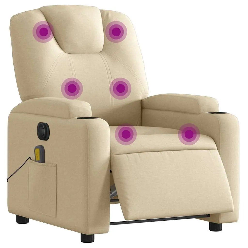 Electric Massage Recliner Chair Fabric Cream Adjustable Footrest