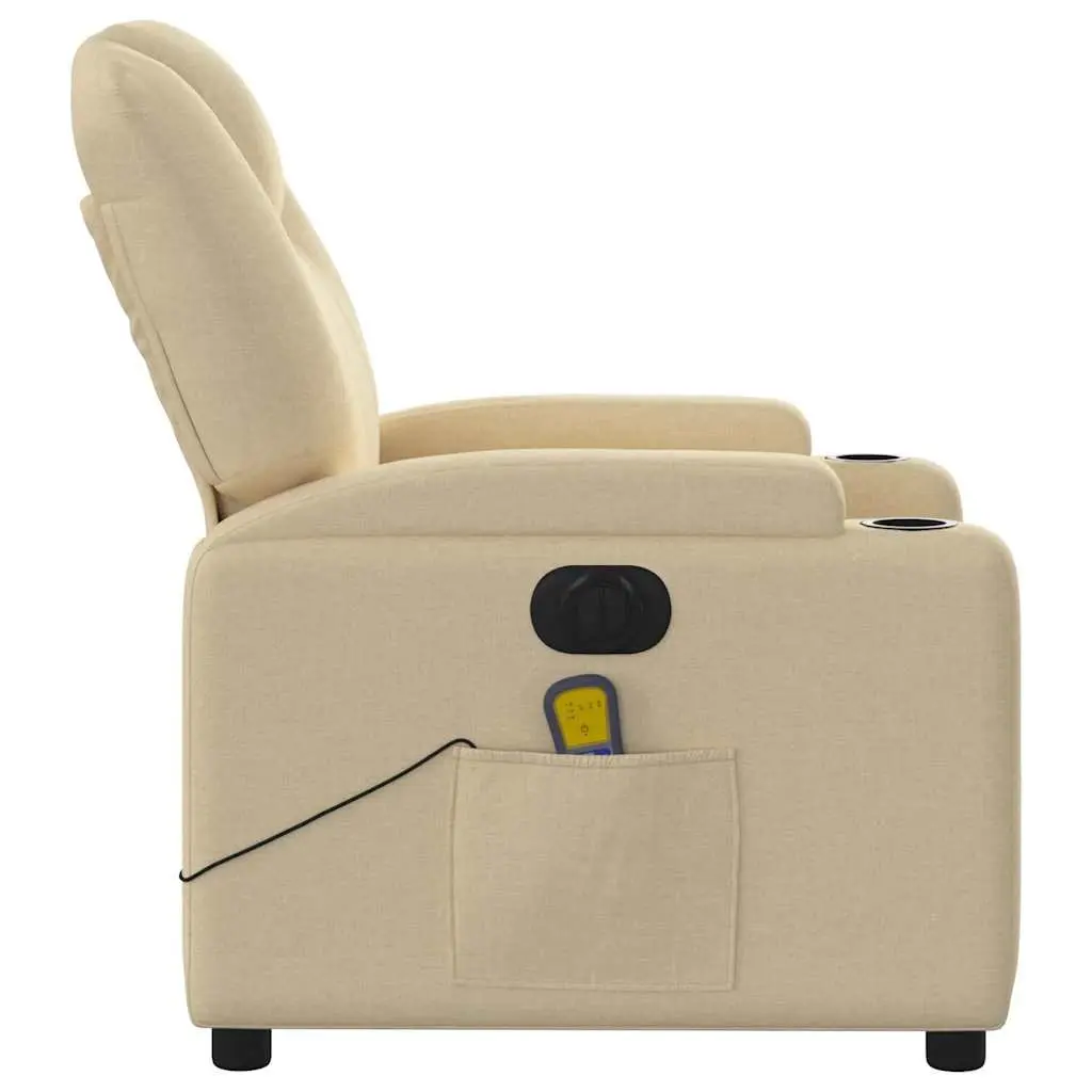 Electric Massage Recliner Chair Fabric Cream Adjustable Footrest