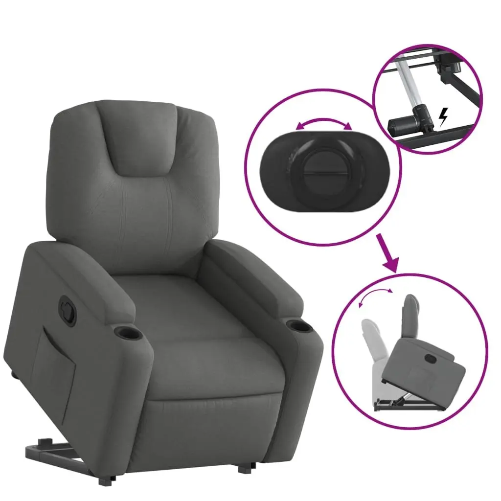 Stand Up Recliner Chair Dark Grey Fabric Electric Power Lift Manual Recline