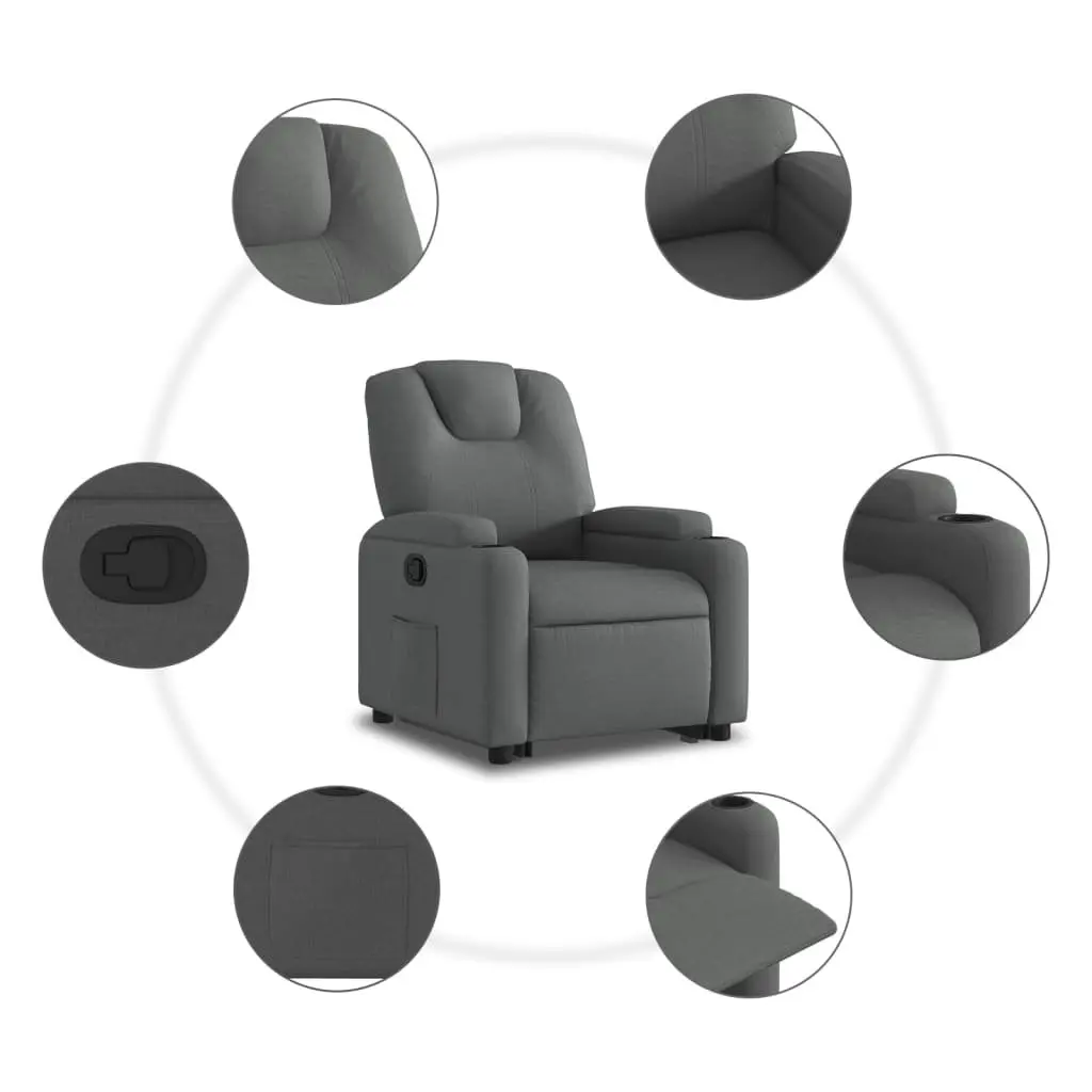 Stand Up Recliner Chair Dark Grey Fabric Electric Power Lift Manual Recline