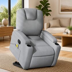 Stand Up Massage Recliner Chair Grey Fabric Power Lift Electric Armchair