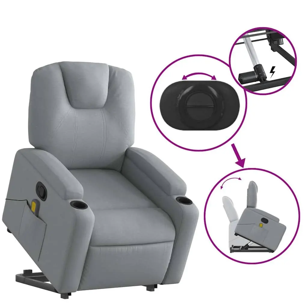 Electric Massage Chair Power Lift Recliner Grey Fabric 135 Degrees Adjustable