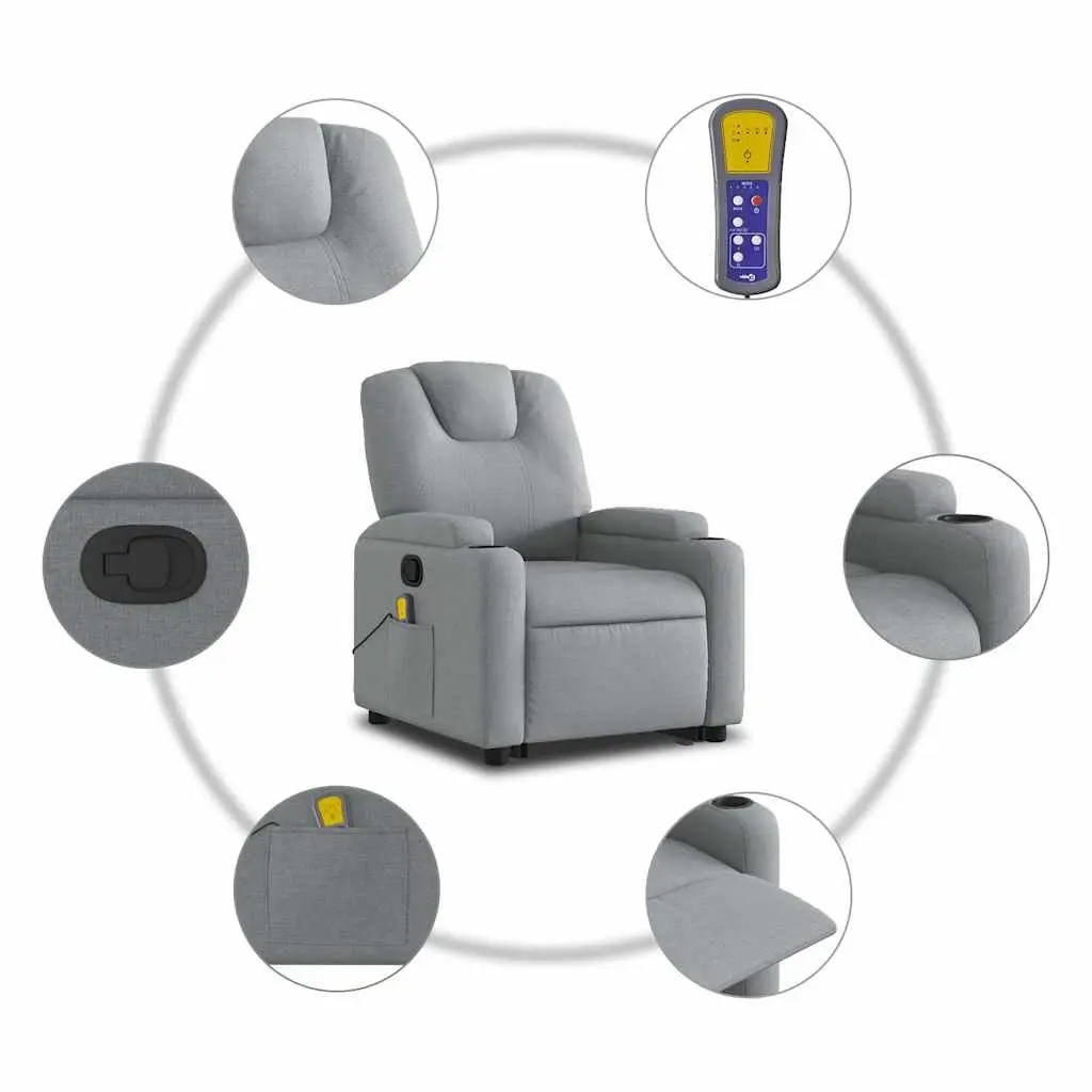 Electric Massage Chair Power Lift Recliner Grey Fabric 135 Degrees Adjustable