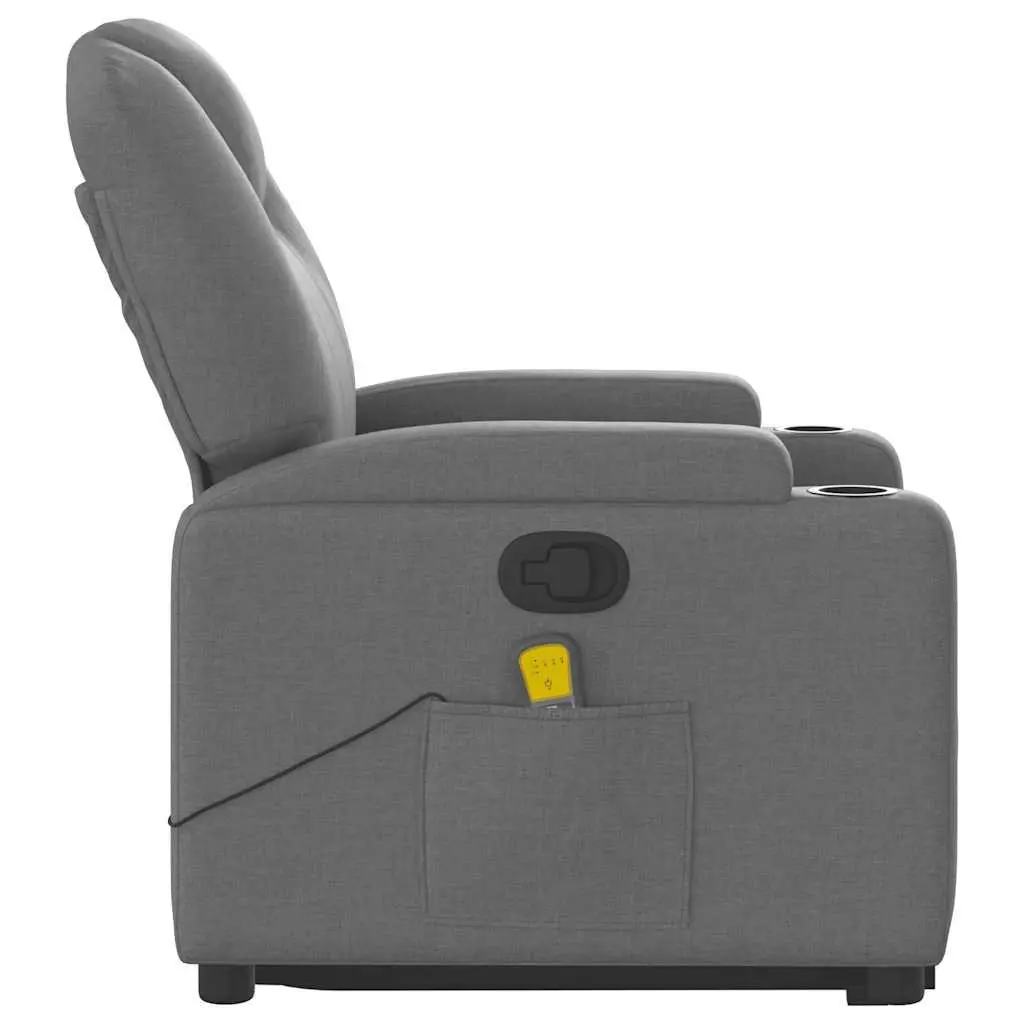 Stand Up Massage Recliner Chair Grey Fabric Power Lift Electric Recline Armchair