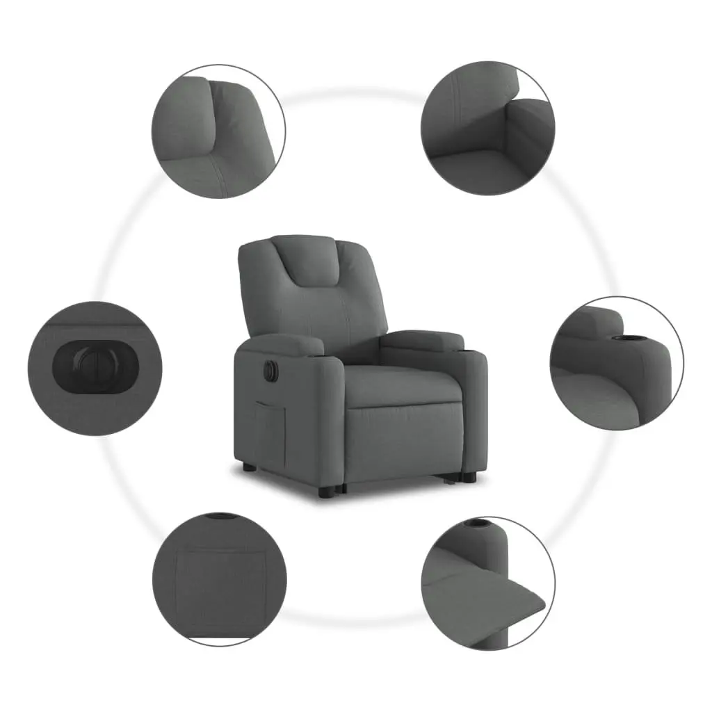 Electric Recliner Chair Power Lift Fabric Grey