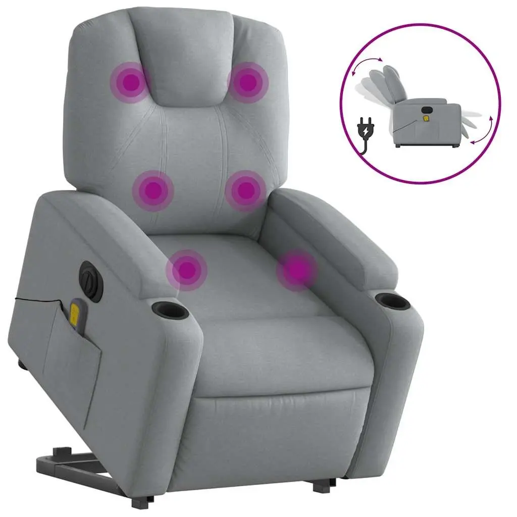 Electric Massage Recliner Chair Fabric Grey Power Lift 135 Degrees