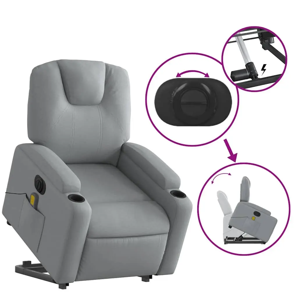 Electric Massage Recliner Chair Fabric Grey Power Lift 135 Degrees