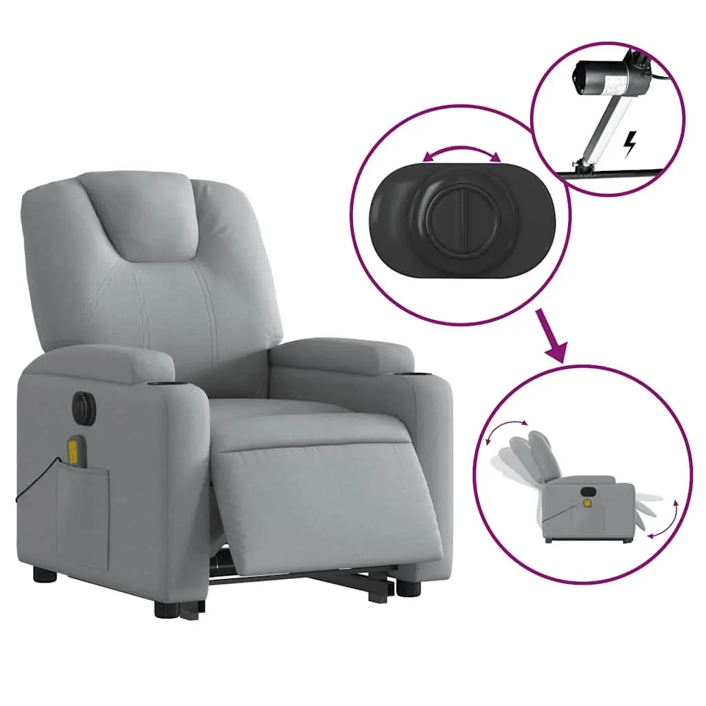 Electric Massage Recliner Chair Fabric Grey Power Lift 135 Degrees