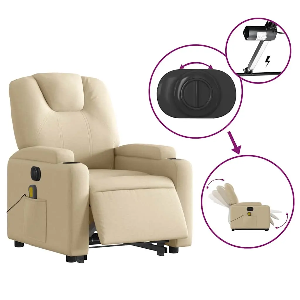 Electric Massage Chair Power Recline Lift Cream Fabric 135 Degrees