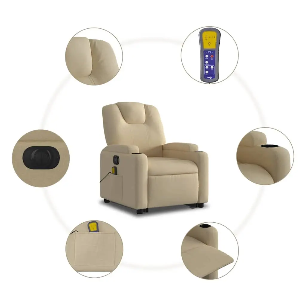 Electric Massage Chair Power Recline Lift Cream Fabric 135 Degrees