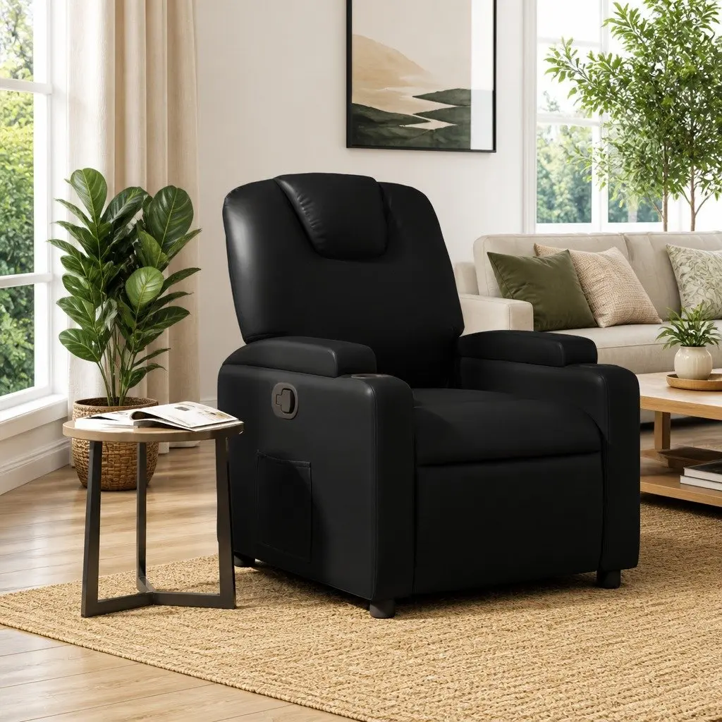 Recliner Chair Manual Reclining Faux Leather Black