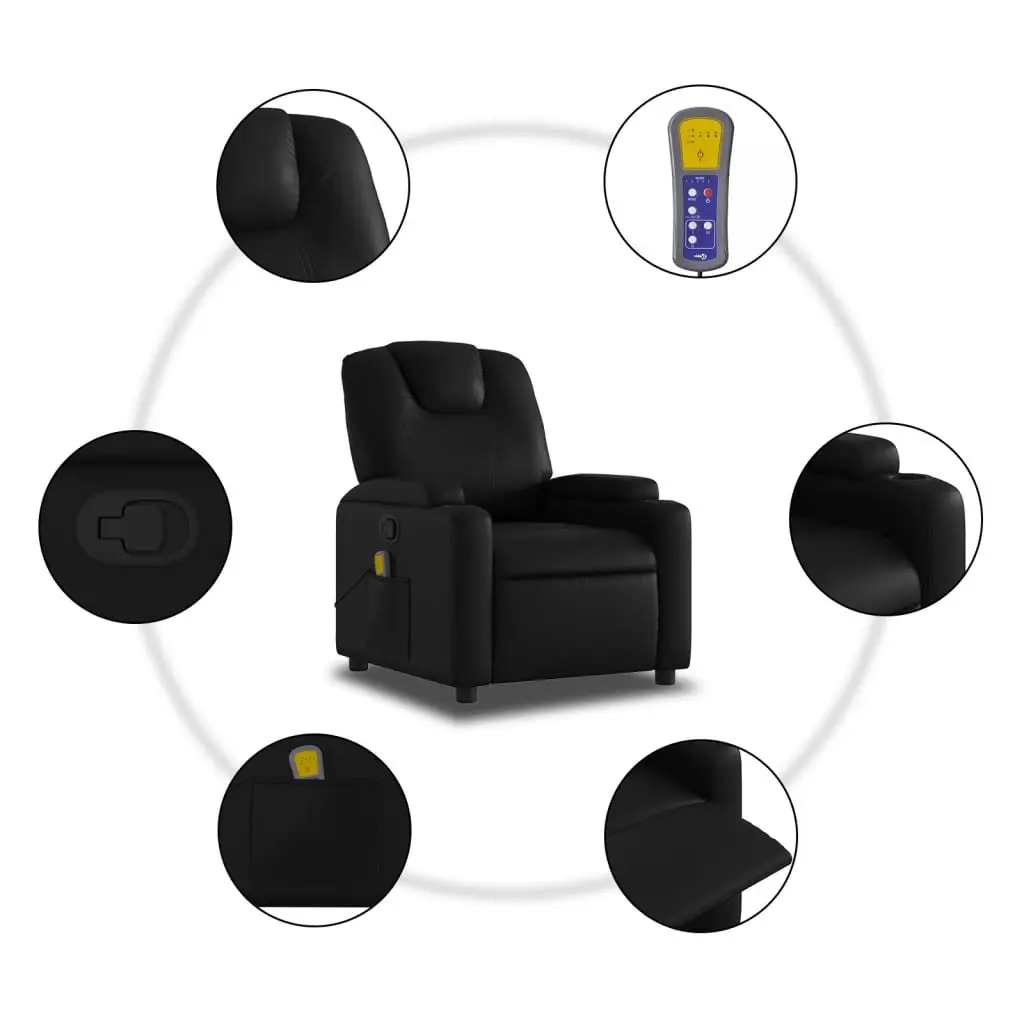 Massage Recliner Chair Black Faux Leather Manual Recline Vibration Armchair