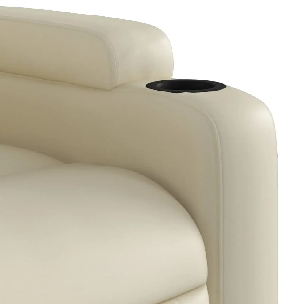 Massage Recliner Chair Cream Faux Leather Manual Recline Vibration 6 Points