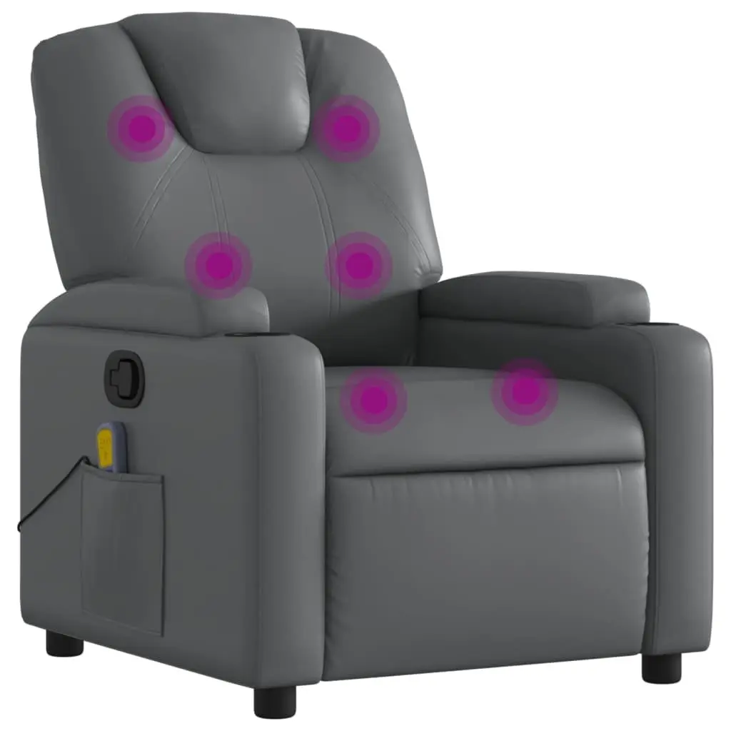 Massage Recliner Chair Grey Faux Leather Manual Recline 6 Vibration Points