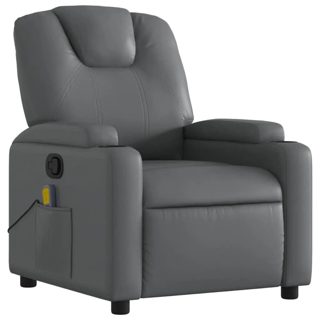 Massage Recliner Chair Grey Faux Leather Manual Recline 6 Vibration Points