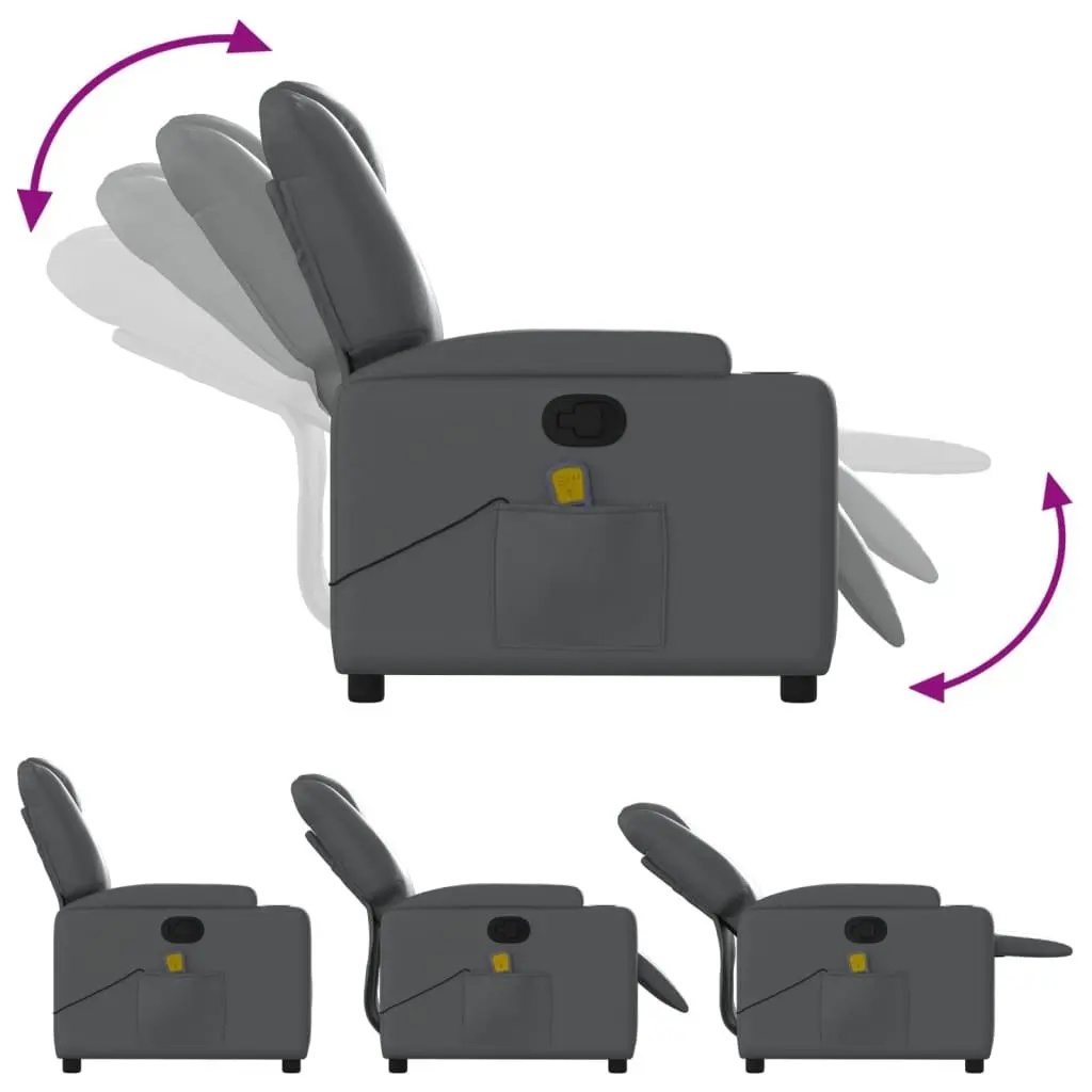 Massage Recliner Chair Grey Faux Leather Manual Recline 6 Vibration Points
