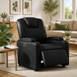 Electric Recliner Chair Black Faux Leather Armchair Lounge Seat with Cup Holders