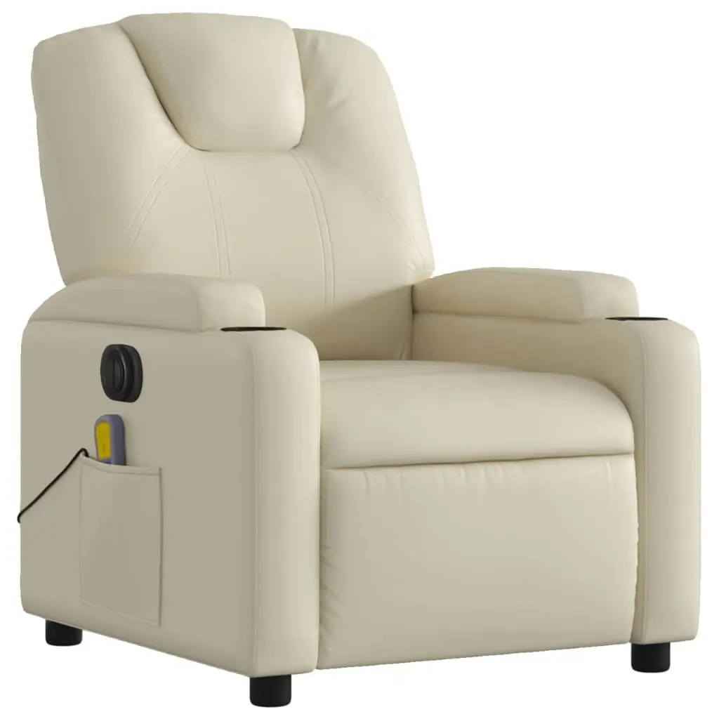 Electric Recliner Chair Faux Leather Cream with Massage Function Adjustable Footrest 135 Degrees