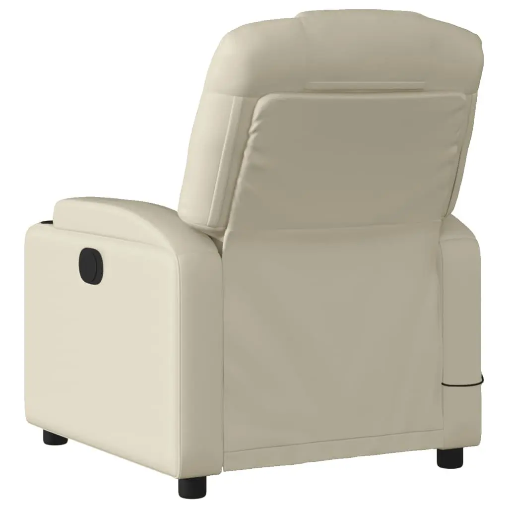 Electric Recliner Chair Faux Leather Cream with Massage Function Adjustable Footrest 135 Degrees