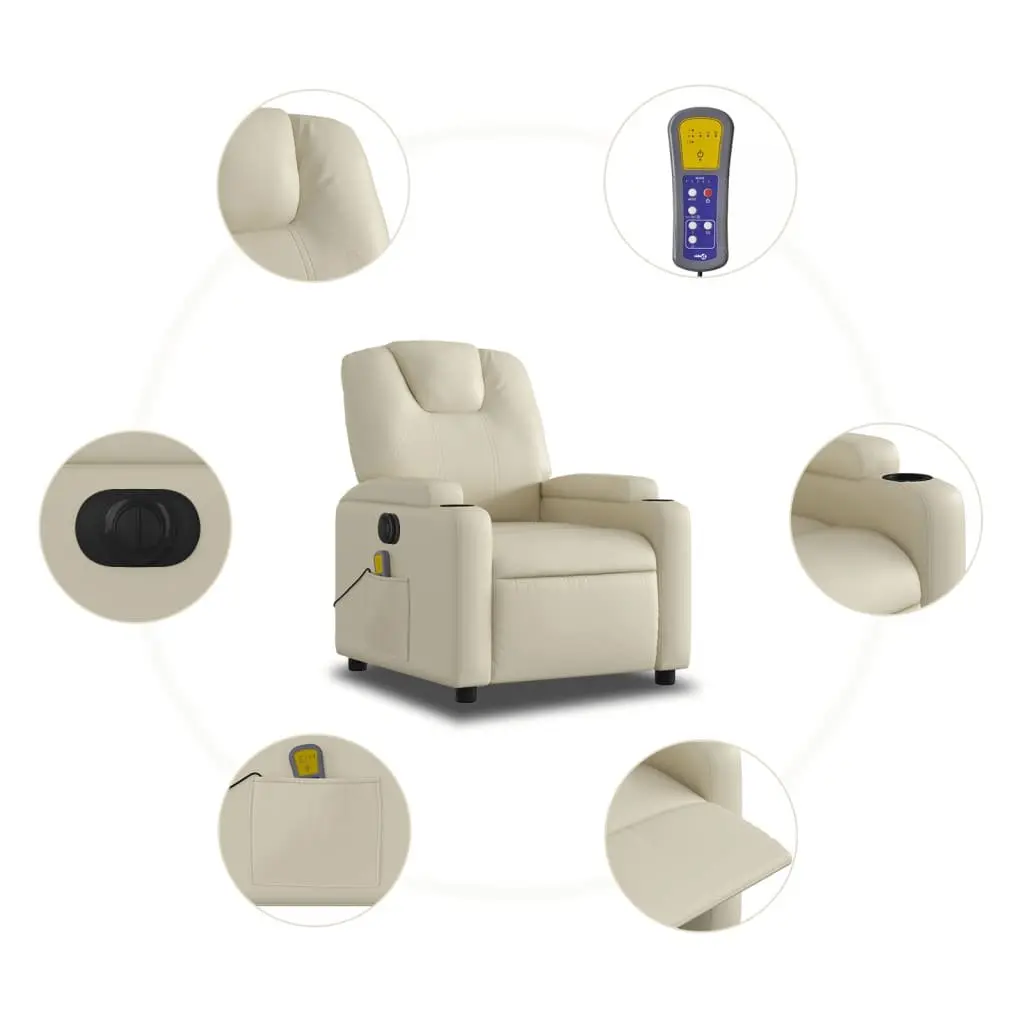 Electric Recliner Chair Faux Leather Cream with Massage Function Adjustable Footrest 135 Degrees