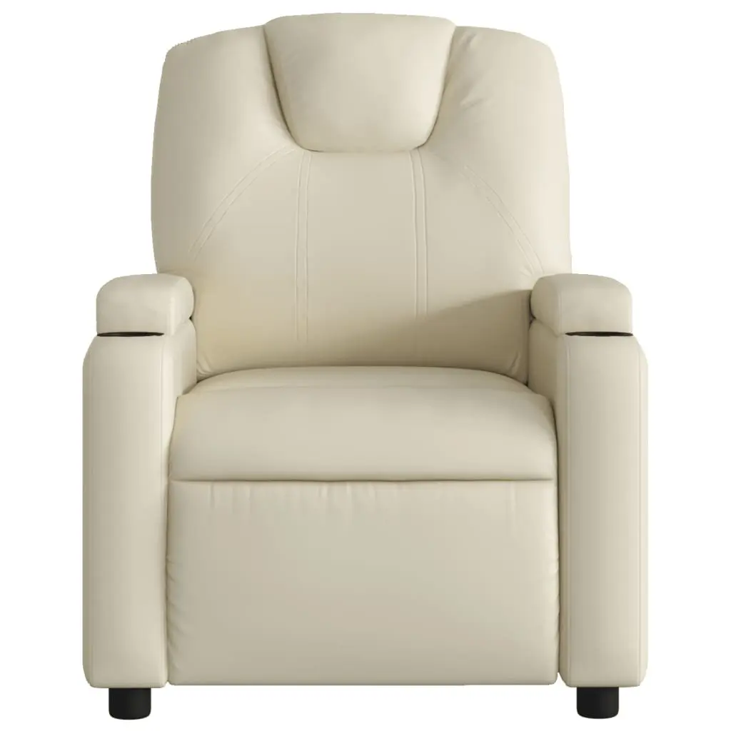 Electric Recliner Chair Faux Leather Cream with Massage Function Adjustable Footrest 135 Degrees