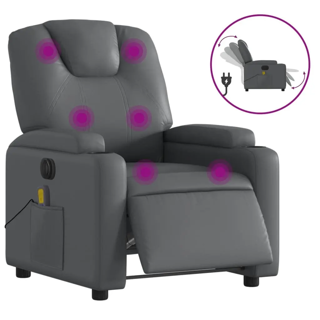 Electric Recliner Chair Faux Leather Grey Adjustable 135 Degrees with 6 Massage Points and Footrest