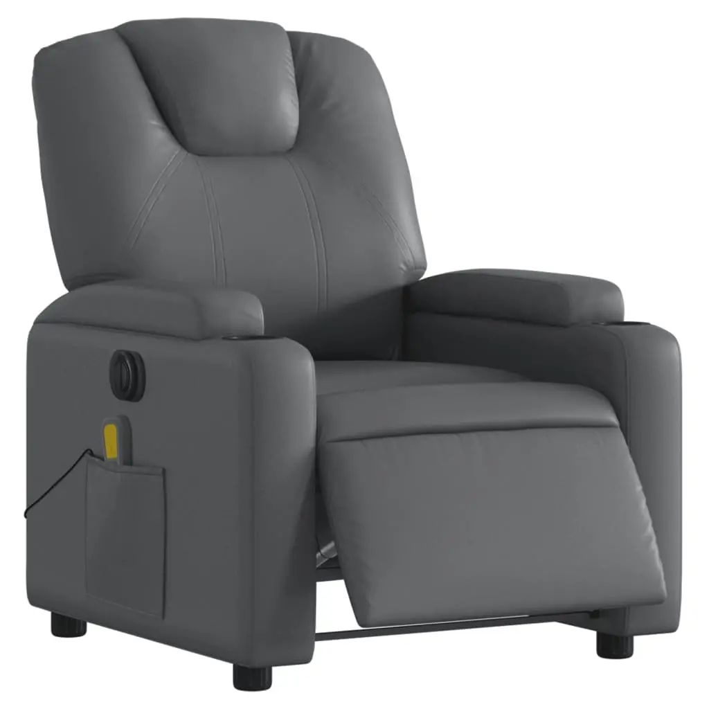 Electric Recliner Chair Faux Leather Grey Adjustable 135 Degrees with 6 Massage Points and Footrest