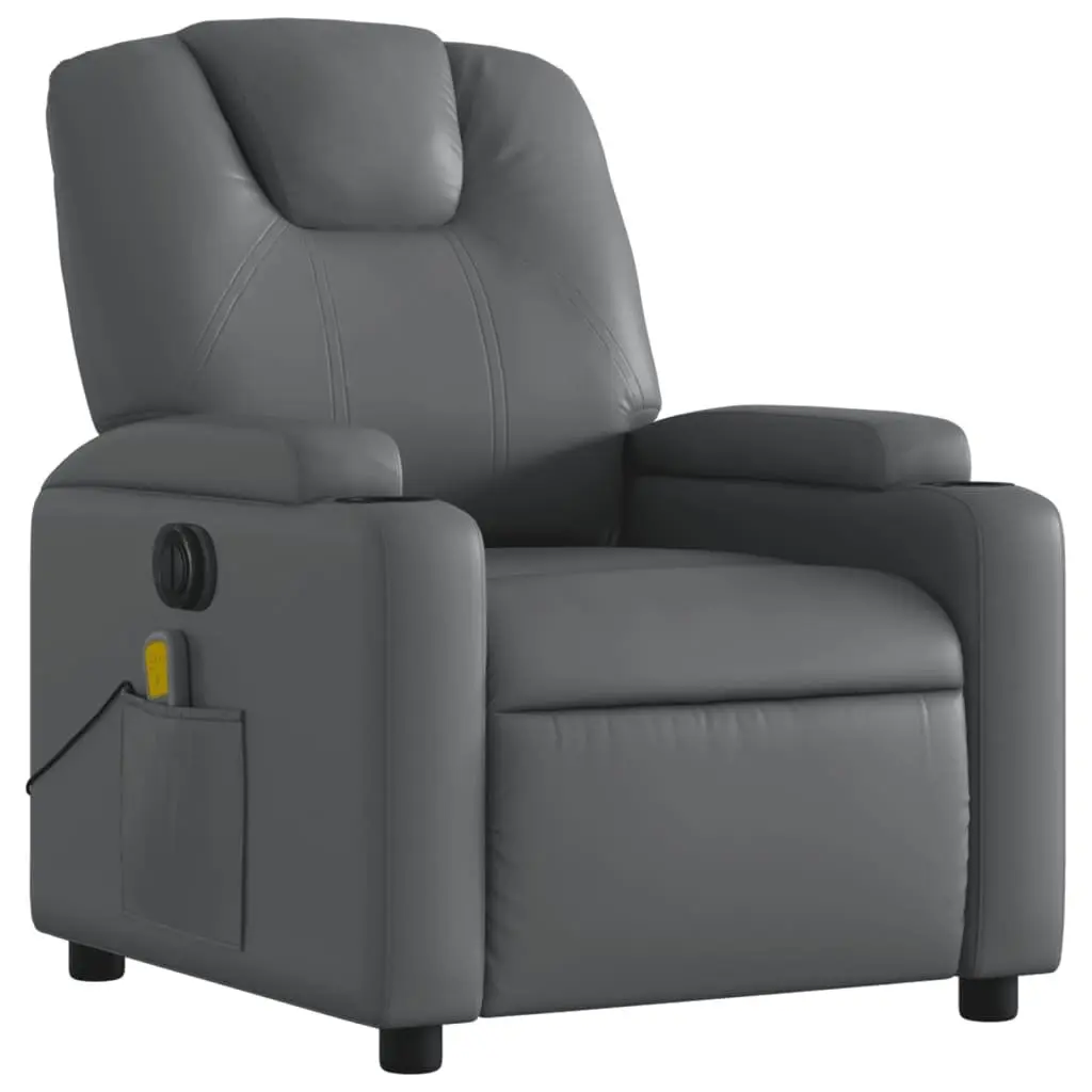Electric Recliner Chair Faux Leather Grey Adjustable 135 Degrees with 6 Massage Points and Footrest